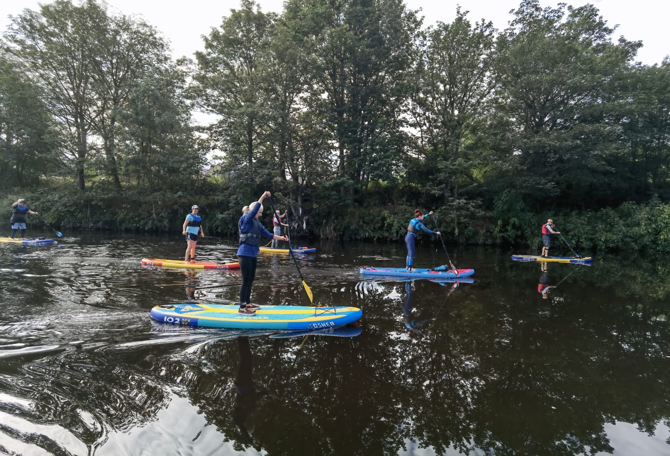Juice Sup club team out paddleboarding during yorkshires stand up paddle boarding club3